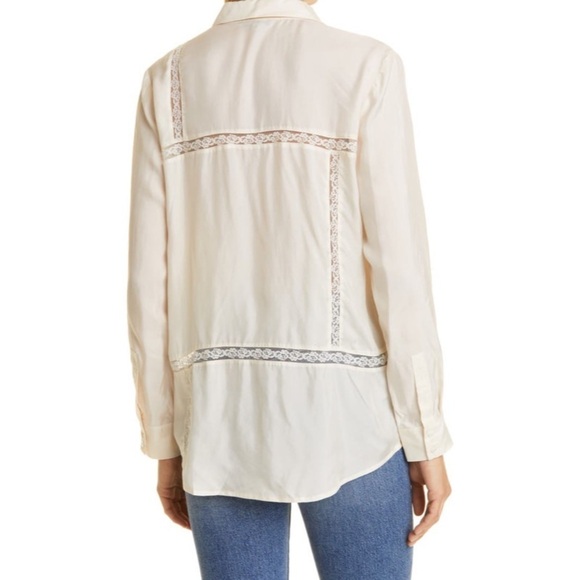 Rails White Sands Silky Cupro Blend Mona Lace Inset Tunic Blouse Button Down S - Picture 3 of 12
